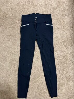 Horze Navy High-Waist Riding Breeches with White Accent